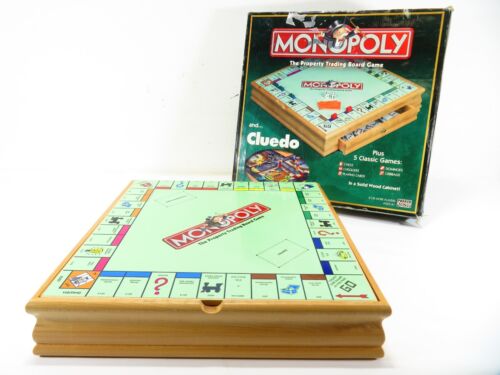 Monopoly & Cluedo Board Games - Compendium Table Top Wooden Cabinet - Boxed - Afbeelding 1 van 16