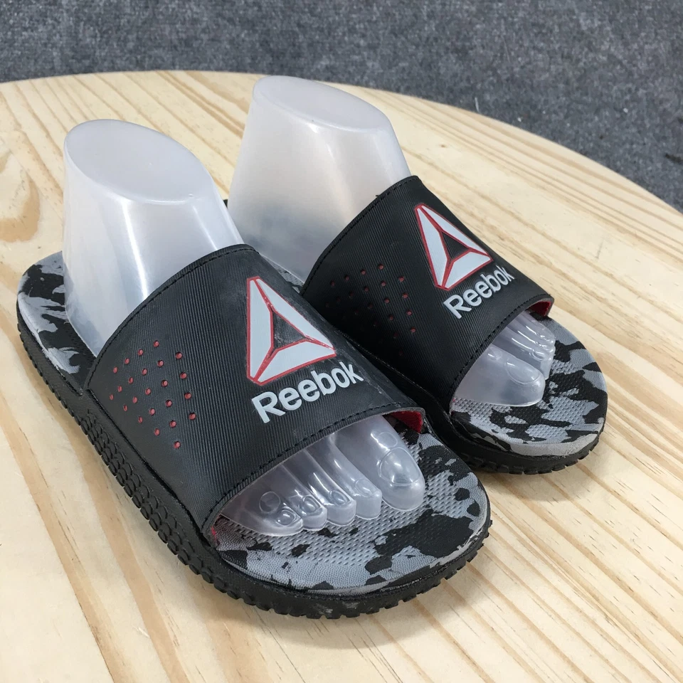 Reebok Sandals Youth 2 Boys Pervade Dual Density Slip On Flats Slide Black Gray - Image 3 of 4