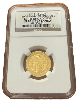 Fiji 2013 Gold 1/4 oz $25 NGC PF70UC Lincoln's Gettysburg Address