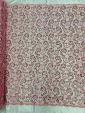 Floral Embroidered Lace - Pink - Floral Corded Lace With Sequins Sold By