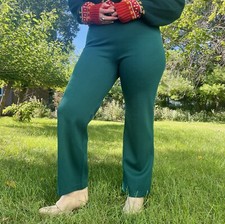 Vintage 1970s Green High Waisted Straight Leg Pants Women  s Size 12, 32  Waist