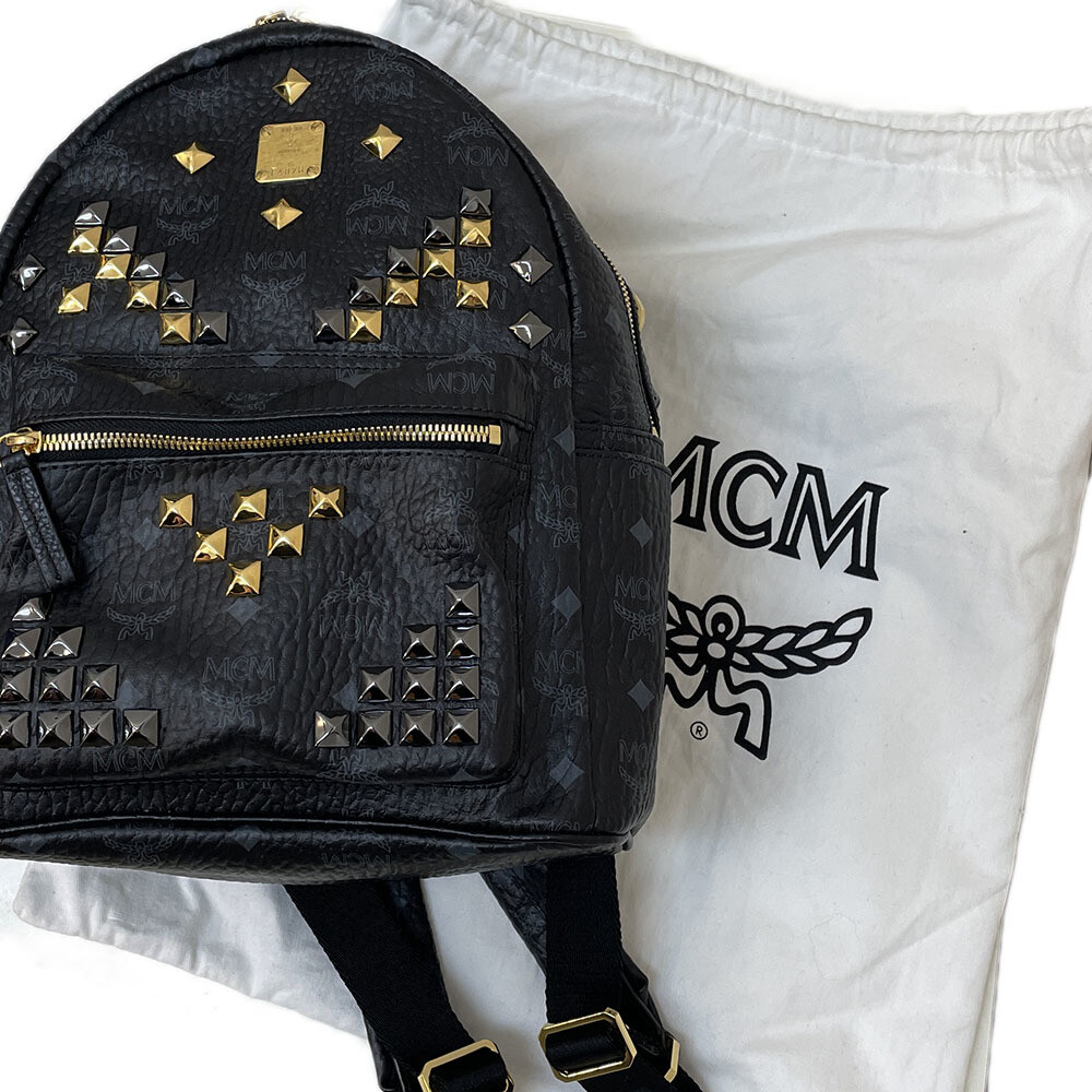 MCM Stark Side Stud Silver x Gold Hardware Backpack Rucksack Black