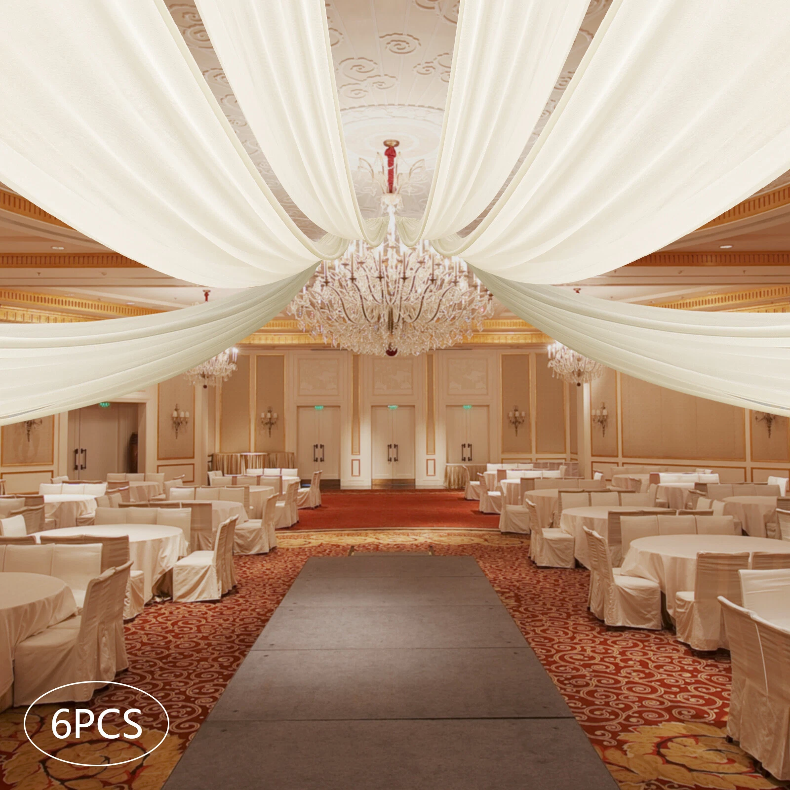 6 chiffon Beige ceiling drapery for Party Ceremony Stage Wedding Decoration NEW
