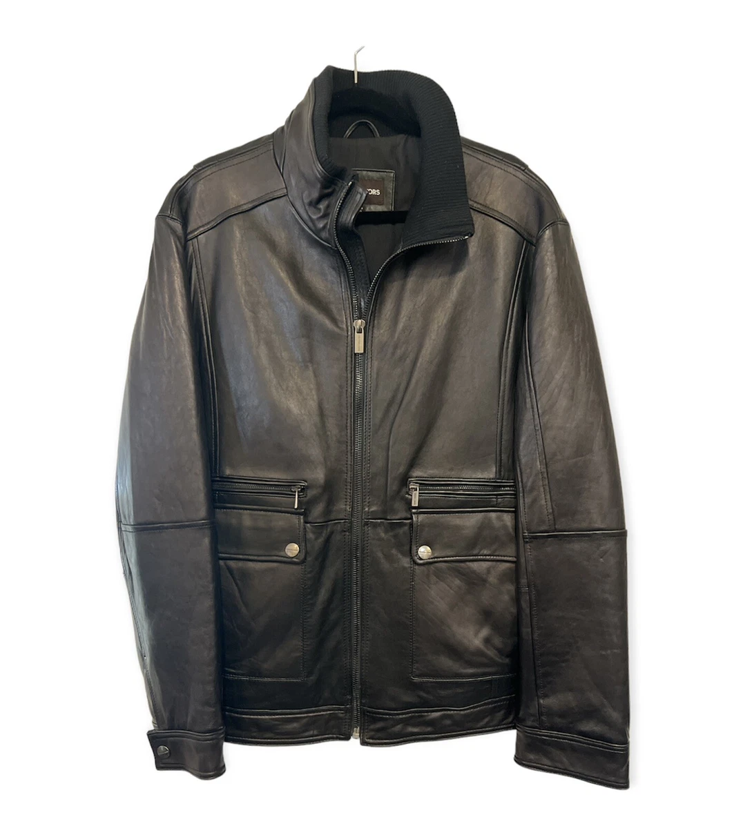Michael Kors XL Leather Mens Jacket Bomber Zip Front Pockets worm Insulated  227 | eBay