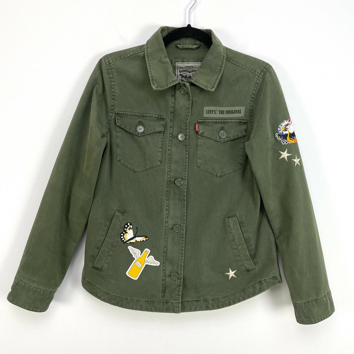 Levis Womens Green Military Jacket Patch Size Small The