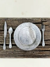 Plate & Silverware Set 1:12 Dollhouse Miniature Flatware Spoon Fork Knife Lot