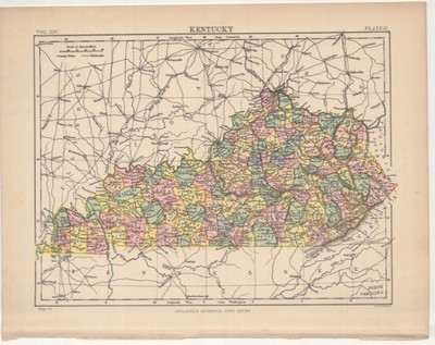c1895 State Map of Kentucky USA antique vintage Britannica 9th