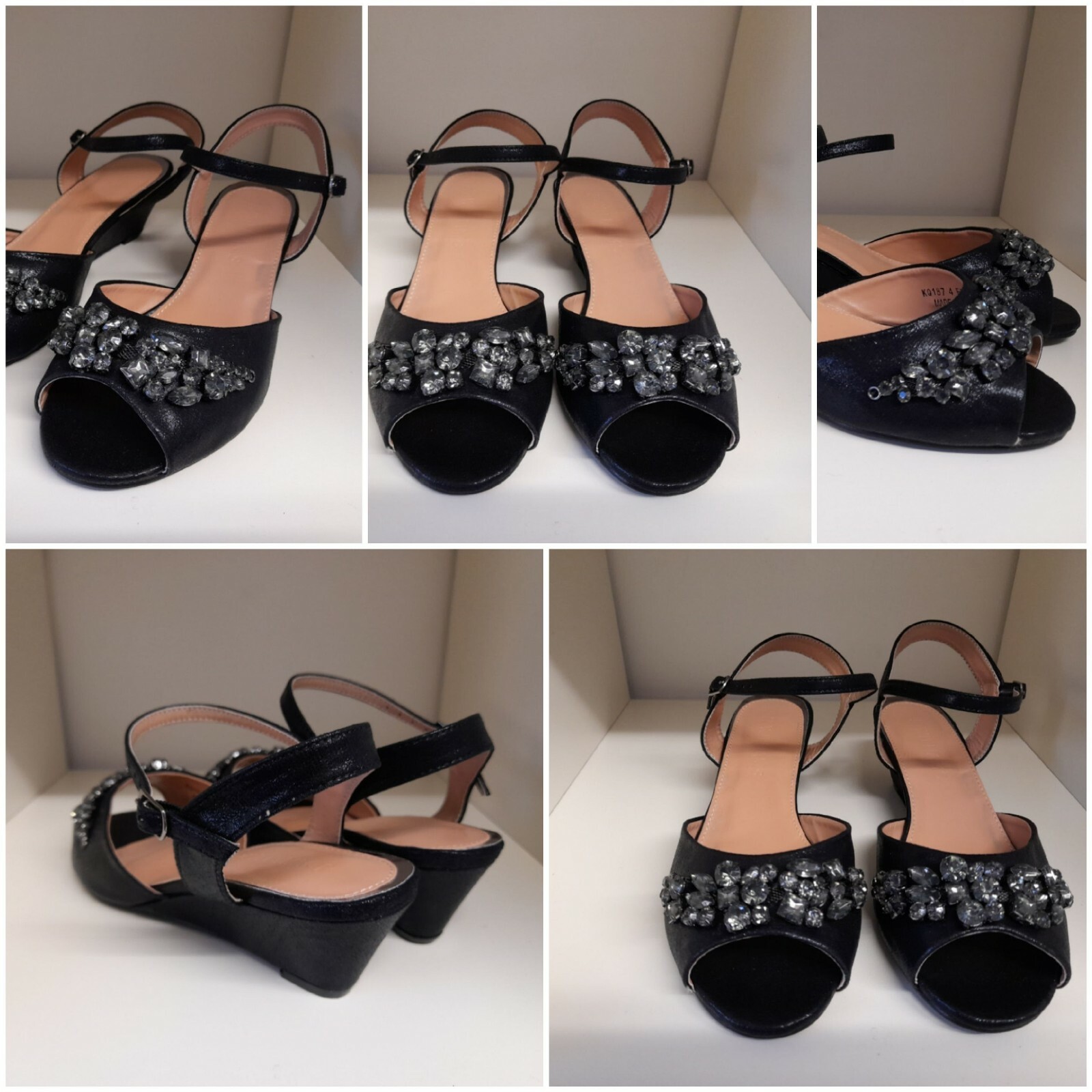 JD Williams Black Low Wedge Sandals Diamante Cruise Size 4 Brand New | eBay