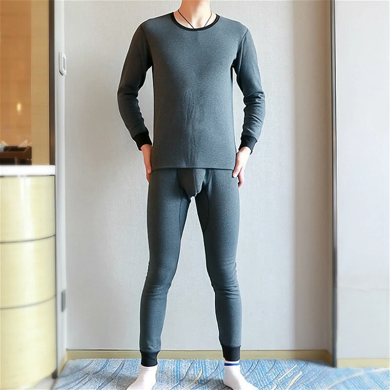 Men Pure Silk Long Underwear Long Johns Base Layer Thermal Underwear Set  2pcs