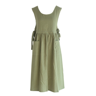 Damen Baumwolle Schürze Pinafore Kleid Seite Geschnürt Taschen Kitchen Kochen