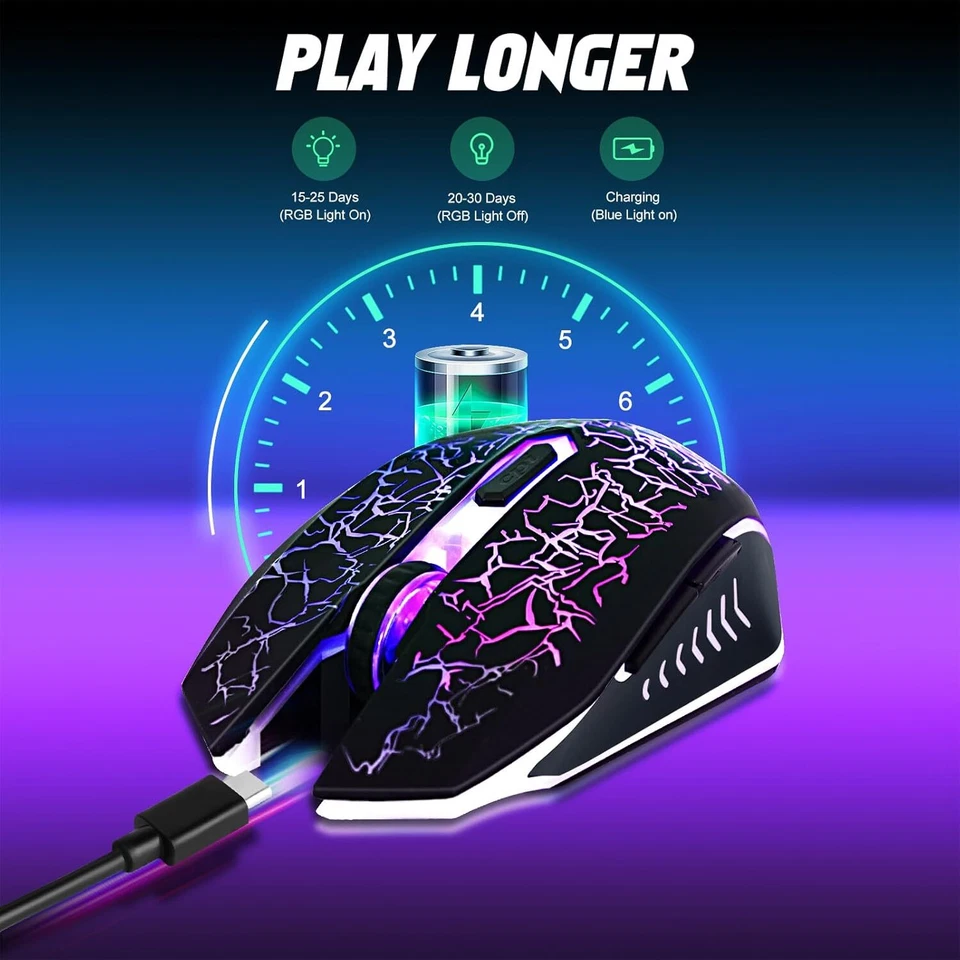 2.4GHz Wireless Gaming Mouse Silent Click Rechargeable RGB Backlit for PC/Laptop - Image 4 of 4