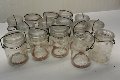 Fifteen Vintage Ball Mason Jars Glass lids Two Without Lids 5871