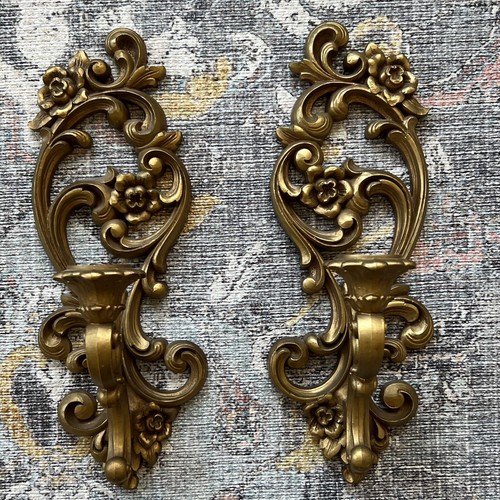 Vintage Rococo MCM Gold Wall Sconces Candle Holder Hollywood Regency - Bild 1 von 6