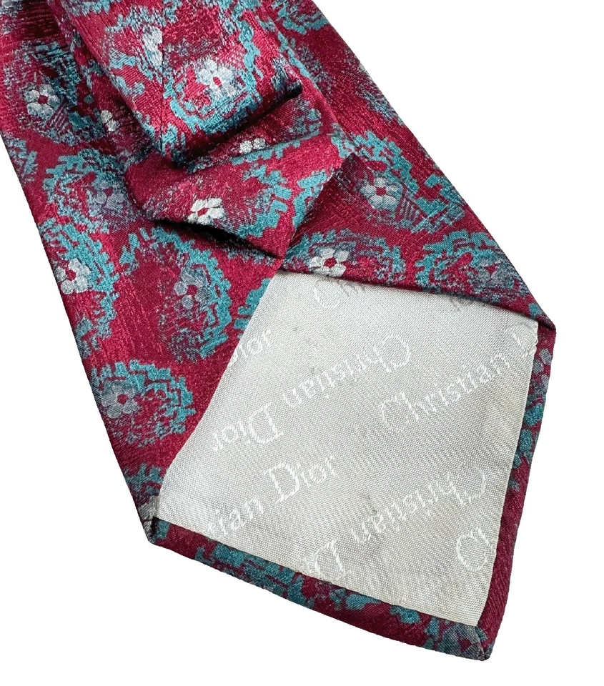 Corbatas de diseñador | Corbata de seda Christian Dior vintage borgoña cachemira | Luxury Dior Foto 4 de 4
