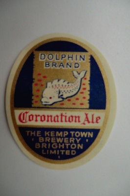 NEUWERTIG KEMP TOWN BRIGHTON BRAUEREI KRÖNUNG ALE DELFIN MARKE BIERFLASCHE ETIKETT 