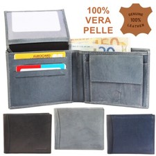PORTAFOGLIO UOMO ORIZZONTALE CARTE MONETE DOCUMENTI IN VERA PELLE 100% 12x10 CM