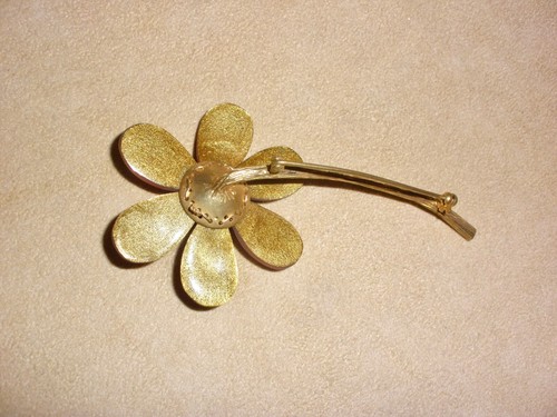 1960er unsignierte Miriam Haskell Blume Anstecknadel mit orange gestreiften Blütenblättern & schwarzen Perlen - Bild 5 von 6