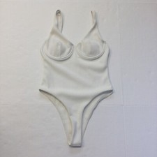 Swimsuit White Ribbed Fabric One Piece With Structured Underwire Support Size Lg