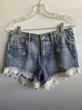 Free People Denim Short Crochet Distressed Cotton Waist 26