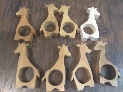 giraffe napkin rings wood carved natural jungle kitchen animal rustic safari 8
