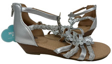 SO Youth Girl's Arlie Zip Up Gladiator Flower Wedge Sandals Silver Size:4 98P