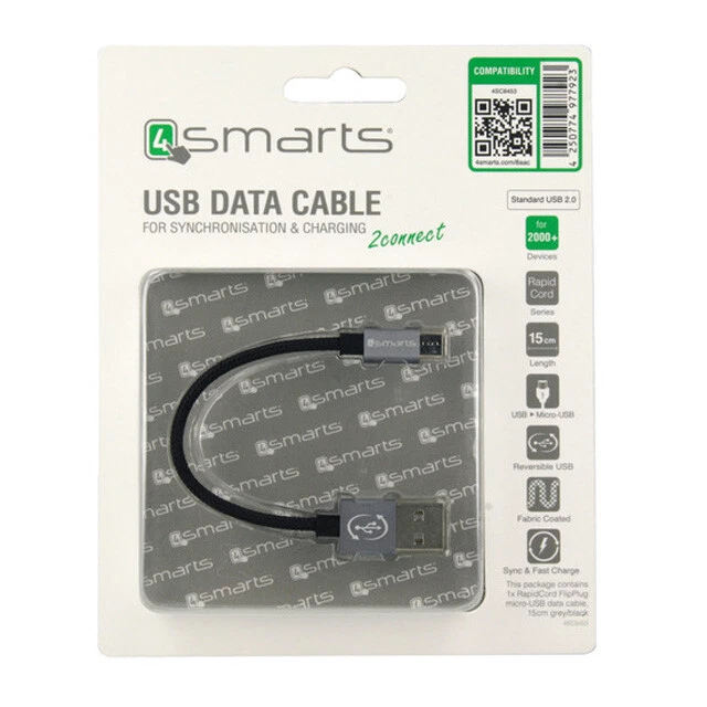 Cavo corto USB-A micro USB 15cm 4smarts per Samsung Galaxy A01 CRN4 - Immagine 2 di 2