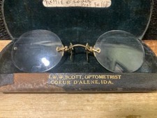 Antique Vintage Fits U Pince Nez Spectacle Rimless Eyeglasses with Vintage Case