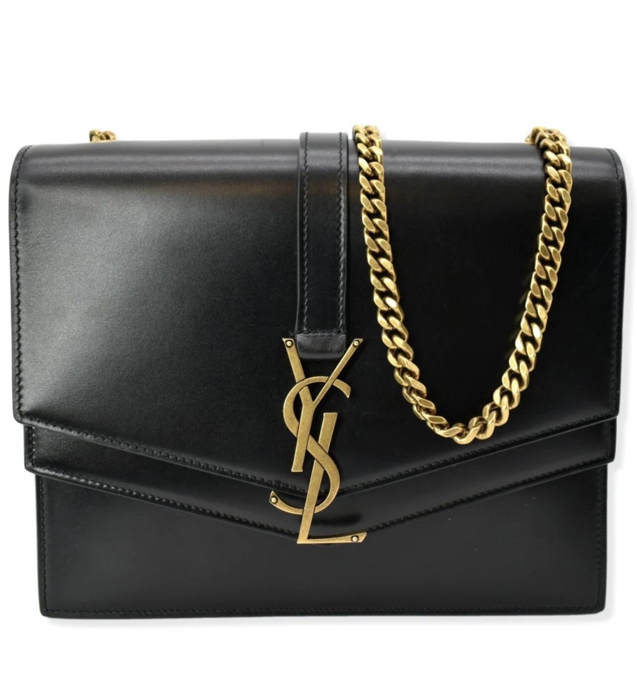 Borsa a tracolla Saint Laurent Sunset Bronzo Hardware Media Pelle Nera