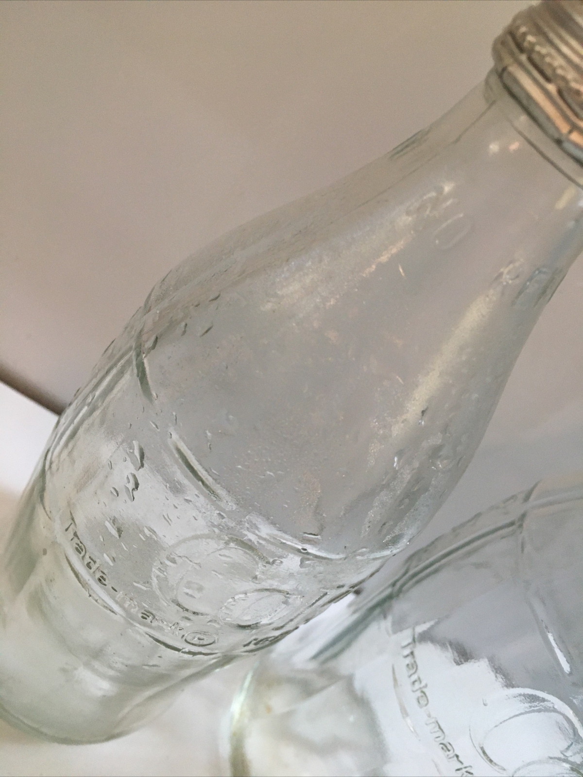 2 Vintage Coke Bottles Pint 16 oz NO DEPOSIT NO RETURN Clear Glass with lids