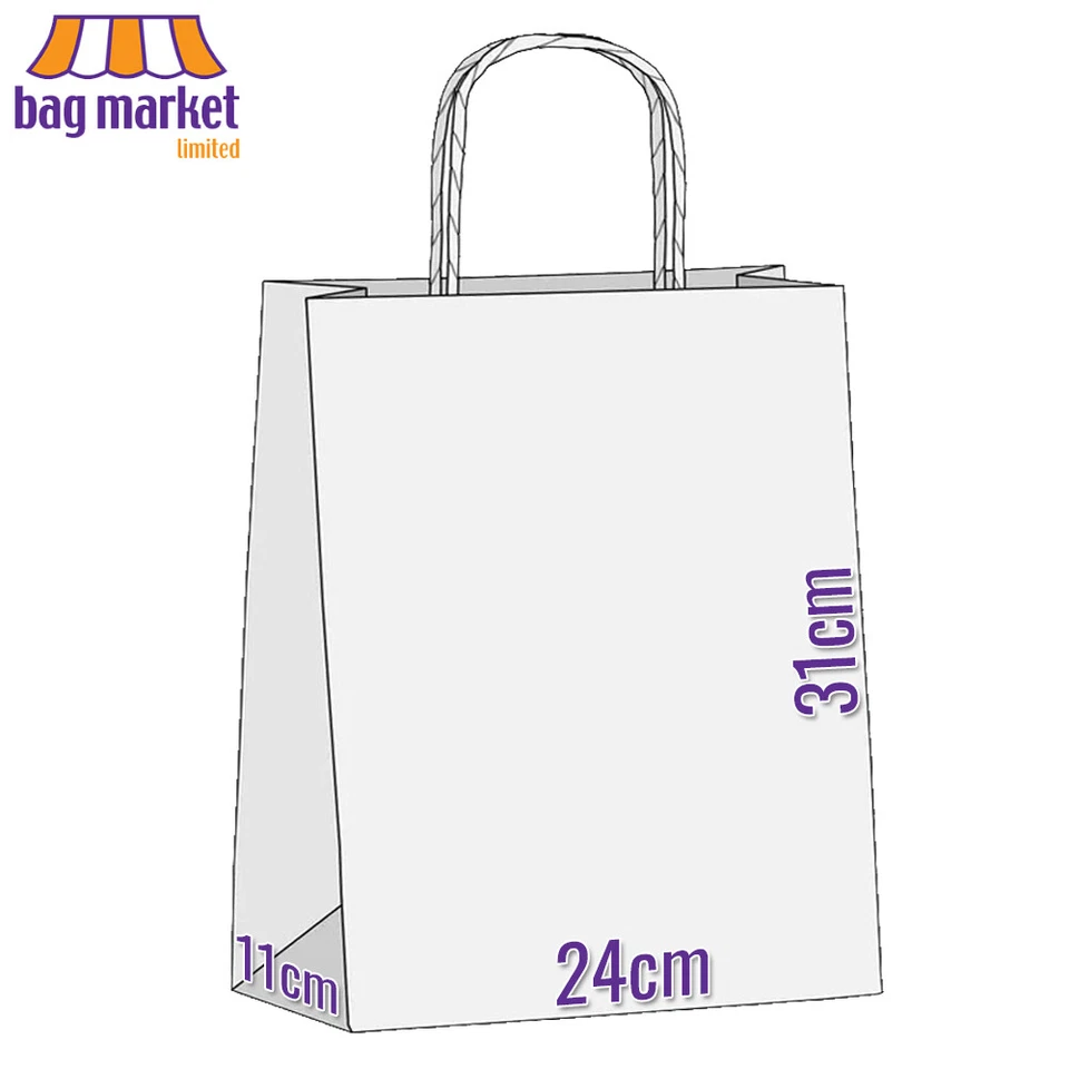 White Paper Bags with Handles, Strong Gift Carrier Bags, Twist Handle, Takeaway - Image 3 of 4