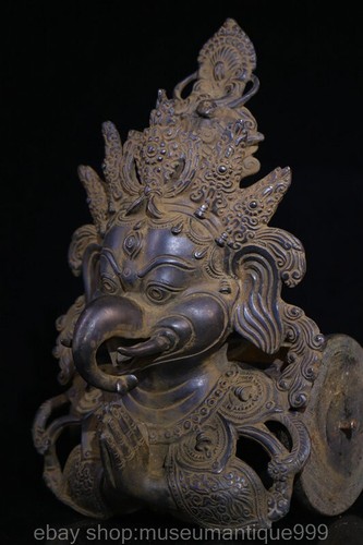12.8" Old Tibet Pure Bronze Buddhism Ganesha Elephant Buddha Mask Statue - 第 5/9 張圖片