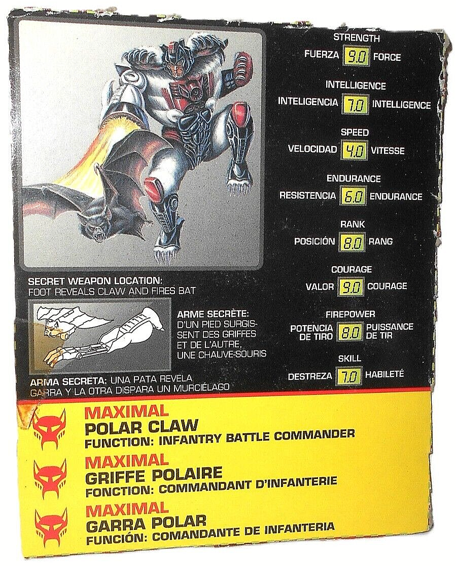 Transformers Beast Wars 1996 POLAR CLAW File Card Tech Specs