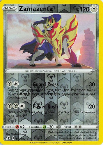 Zamazenta 140/192 Rare Rebel Clash Pokemon Reverse Holo Near Mint