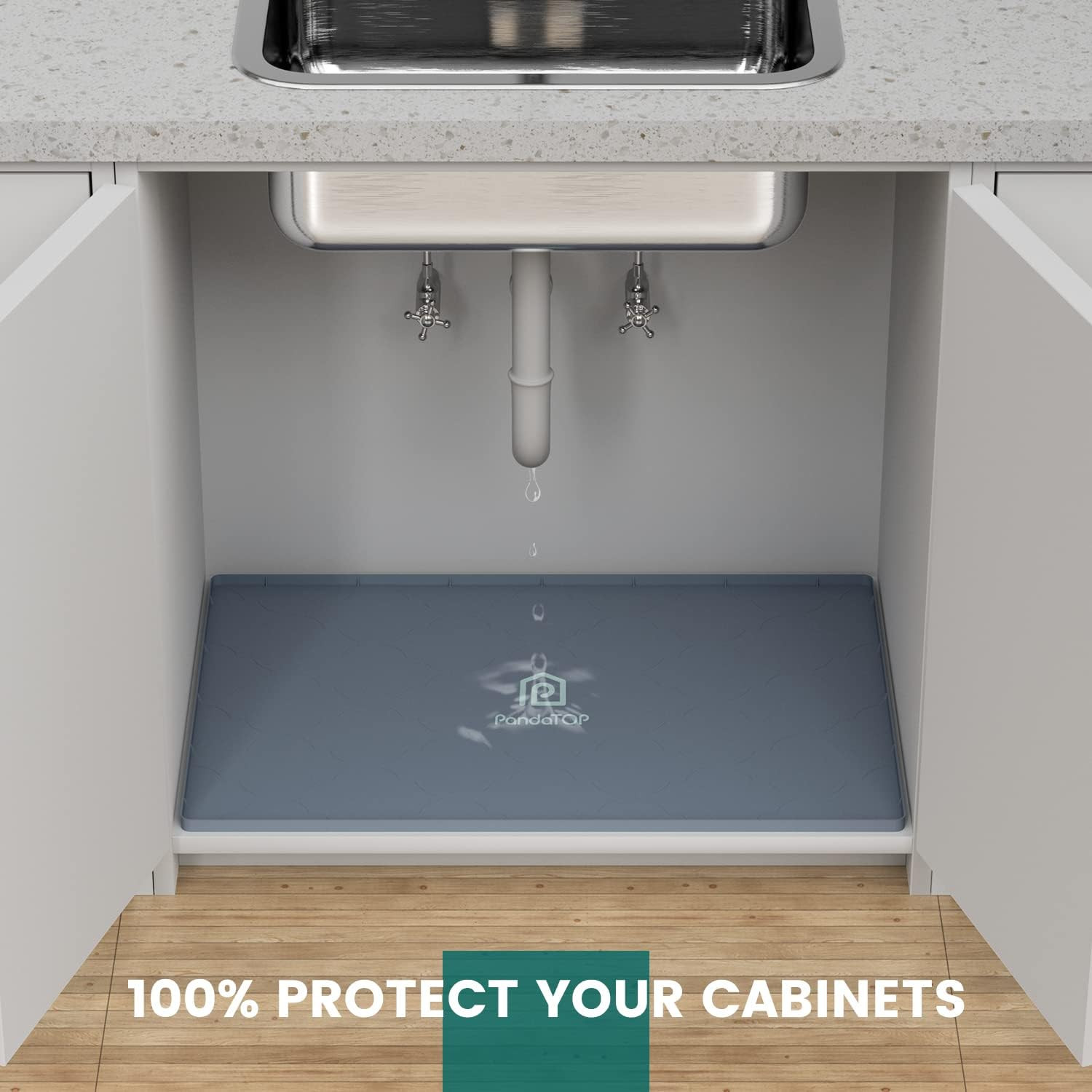 Under Sink Mat, 28" X 22" Silicone Kitchen Cabinet Tray, Waterproof & Flexible u