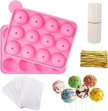 Silicone Cake Pop Mold Set 12-Cavity with Sticks, Bags & Ties - 300pcs Total