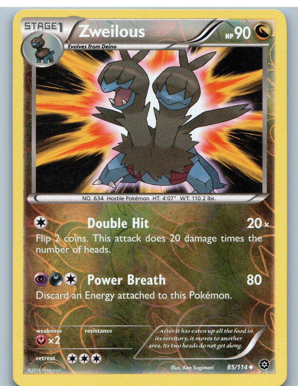 Zweilous 85/114 Uncommon Steam Siege Pokemon Reverse Holo Near Mint