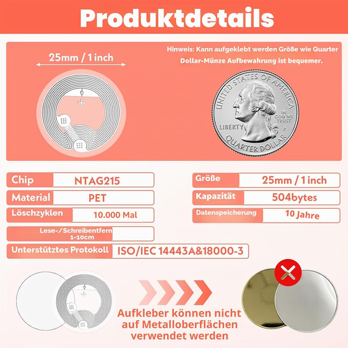 50 Stück NFC Tag Sticker Mit Original Ntag215 Chip Nfc-Tags Transparent RFID Tag - Bild 2 von 9