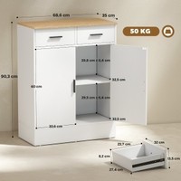 Sonnenh Sideboard Weiß Natur 68,6 X 35 X 90,3 Cm 2 Schubladen