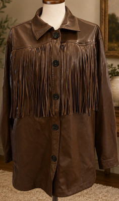 HYFVE Brown Fringe Western Jacket Collared Button Front Mid-Length Size L