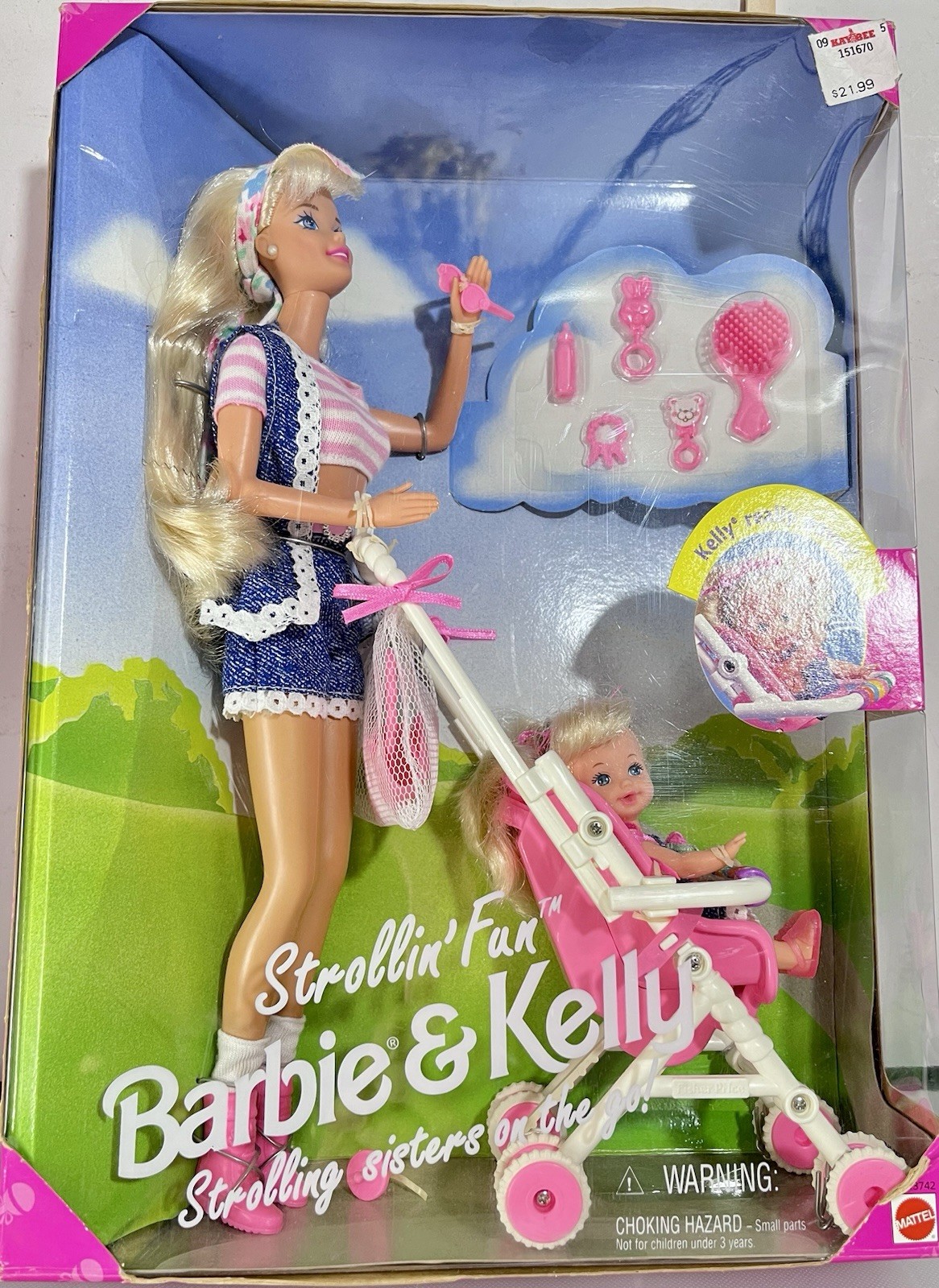 Vintage 1995 Barbie & Kelly Doll STROLLIN' FUN Play Set Mattel Sisters NRFB