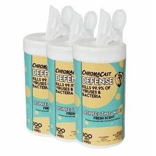 ChromaCast 3 Pack Defense 75% Ethyl Alcohol Wipes 300 count