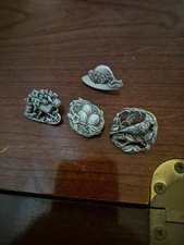 Birds And Blooms Pewter Pin Brooch Set Of 4 Hat Cardinal Watering Can Nest Eggs