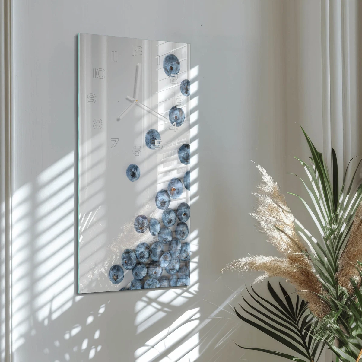 Reloj de Pared Rectangular Vertical Vidrio Templado Premium Arándanos 30x60 cm