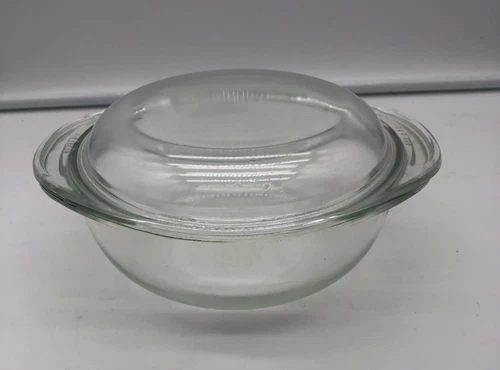 Vintage Pyrex # 022 1 QT Clear Glass Round Covered Casserole Baking Dish & Lid