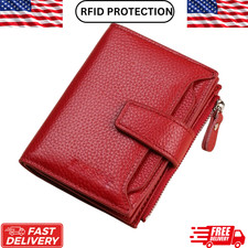 Ladies Small Leather Wallet RFID Blocking Bifold Card Holder Zipper Coin Pocket