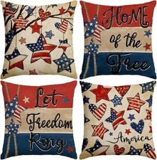 Patriotic Pillow Covers 18x18 Inch,4th of July Red White Blue Summer Outdoor