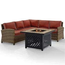Crosley Furniture Bradenton 4Pc Fabric Fire Pit Sectional Set in Brown/Red