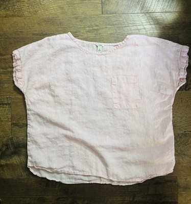 Women's light pink L.L.Bean linen pocket tee features rolled short sleeves Large