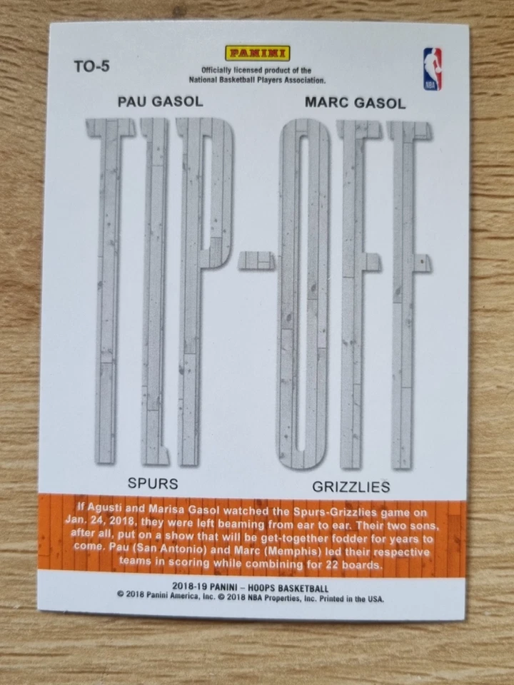 2018-19 NBA Hoops Tip-Off #TO-5 Pau Gasol & Marc Gasol - SAS & MEM - image 2 of 2
