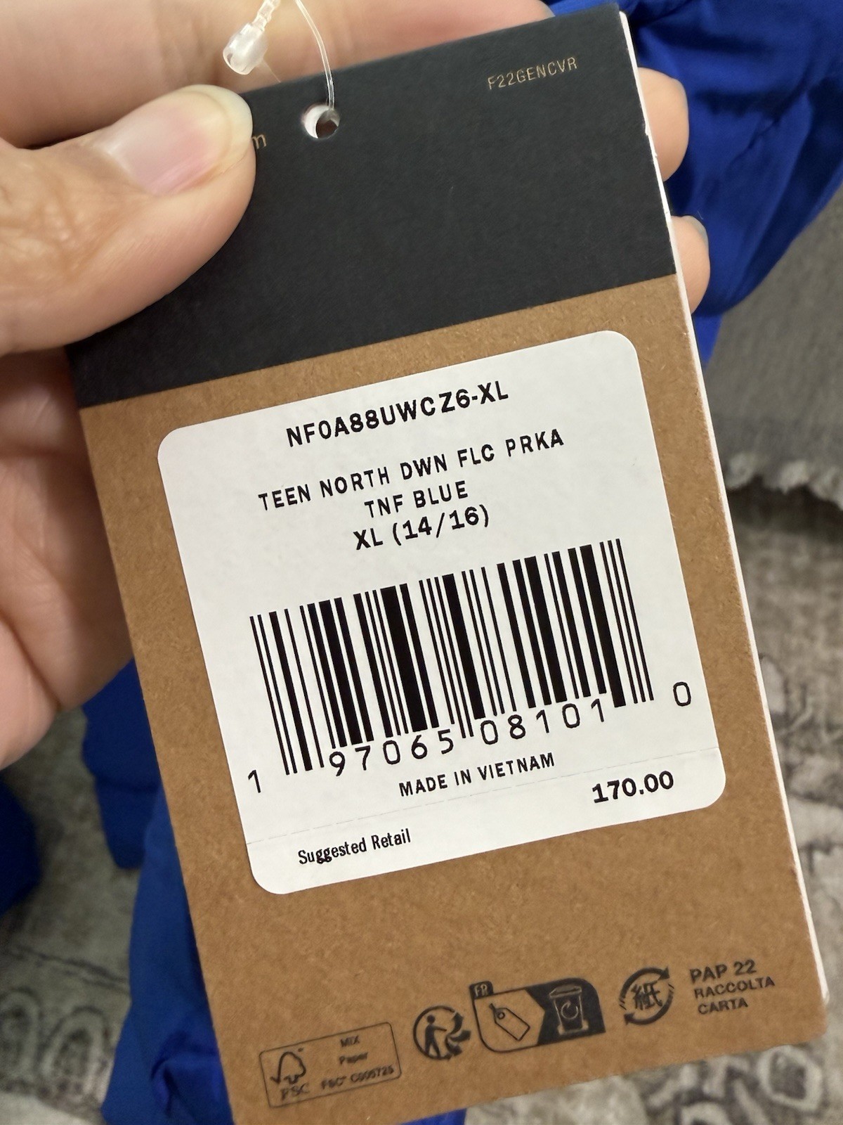 The North Face Teen Down Fleece Parka Blue XL Hooded Insulated Zip Pockets thumbnail 8